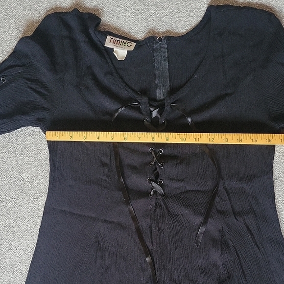 Timing Vintage Jumpsuit BOHO  Black Textured Fabric Size M - Picture 4 of 12